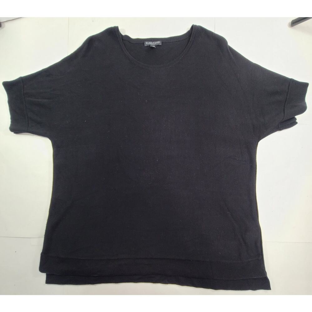 Eileen Fisher Tencel Plus Size 1X Black Jersey Crew Neck Short Sleeve Tee Top